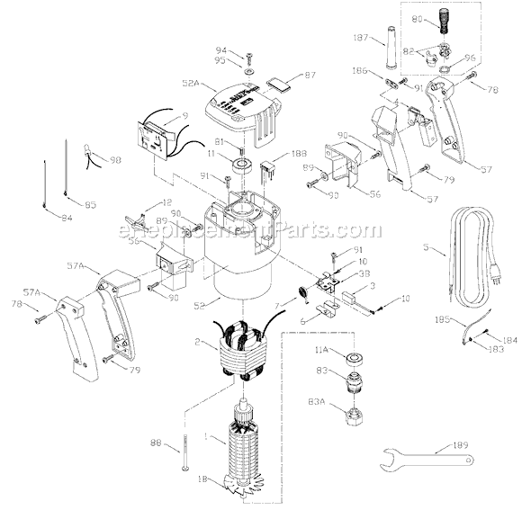 Page A Diagram and Parts List for 7539 Type 3 Porter Cable Router